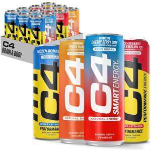 Cellucor C4 Performance & Smart Energy Drink Official Variety Pack | Zero Sugar Carbonated Preworkout Energy | 150+200mg Caffeine with Beta Alanine | 4 Flavors | 12 Fl Oz (12 Pack) (Best By: 07/31/25)