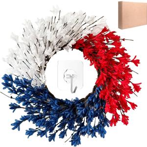 20 4th of July Wreath for Front Door, Handmade Patriotic Red White Blue Fourth of July Wreath Decorations for Wall Window Porch Indoor Outdoor Home Office Independence Day Memorial Day Decor