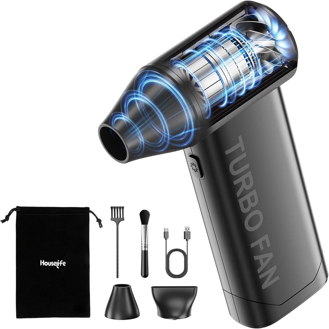 Houselife Cordless Electric Air Duster for Computers & Electronics, Handheld 150,000 RPM Turbo Blower with Brushless Motor, 3-Speed Portable Air Duster for Keyboard, PC, Laptop, Camera Lens Cleaning