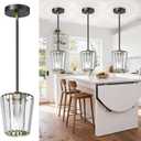 3 Pack Crystal Pendant Lights Kitchen Island - Modern Black and Gold Pendant Light Mini Adjustable Hanging Pendant Lights for Kitchen Island Dining Room Foyer Hallway
