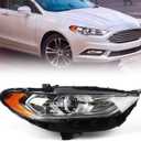 FIONE for Ford Fusion Headlight Assembly 2017 2018 2019 2020 Halogen Projector Headlamp Replacement Chrome Housing Front Lamp Right Passenger Side RH HS7Z13008G