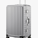 LUGGEX Aluminum Frame Luggage with Spinner Wheels, Zipperless Polycarbonate Hard Shell Suitcase, Checked Large 28 Inch, Silver Grey