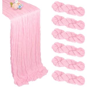 6 Pack Pink Table Runner 10ft Boho Gauze Fabric Cheesecloth Table Runner 35 x 120 Inch Rustic Sheer Runner for Holiday Baby Shower Home Dcor Party Wedding Decoration
