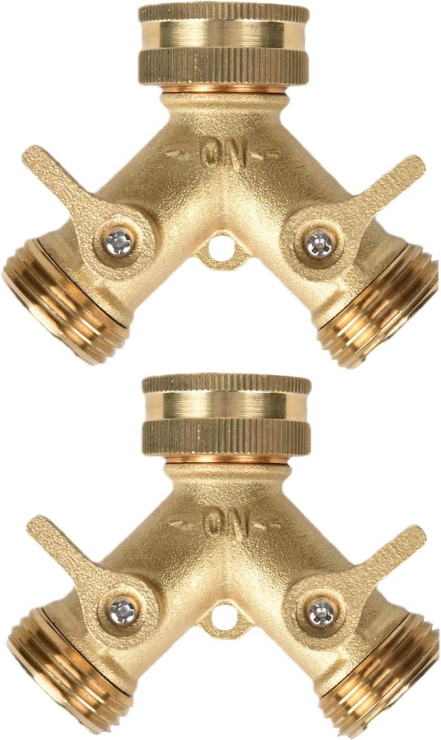 A30009B Heavy Duty Brass Garden Hose Splitter 2 Way Outdoor Faucet Splitter 2 Way with Solid Brass Handles