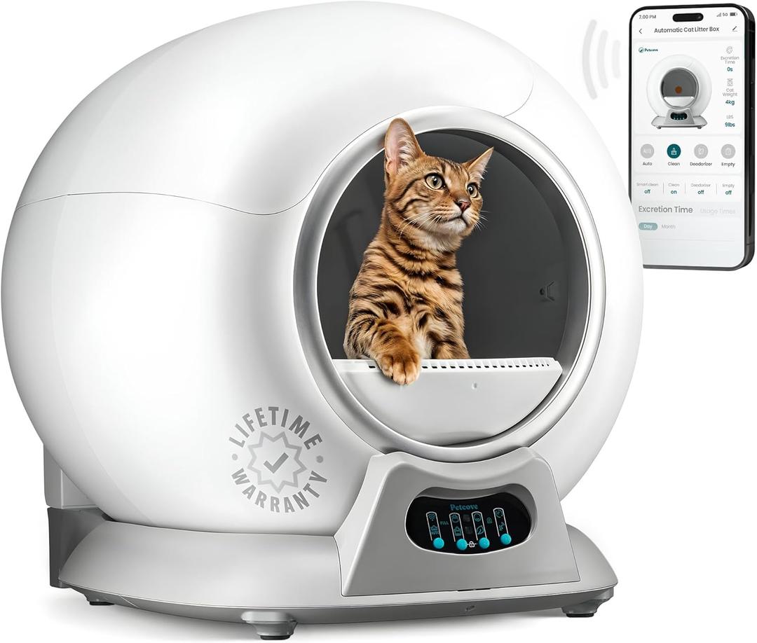 Self Cleaning Litter Box with Auto Safety Sensors for Multiple Cats - Automatic Cat Litter Box Self-Cleaning - Covered Ultra Odor Removal - Smart APP Control - Compatible On All WiFi - Electric Robot (Gray Without Bag)