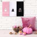 3 Pcs Pink Halloween Hand Towels for Bathroom, Happy Halloween Embroidered Towels Farmhouse Decorative 13.78 x 29.53 Inch Absorbent Soft Cotton for Kitchen Dish Fast Drying Gift