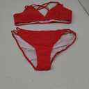 Fanuerg Women's Sexy V Neck Bikini Sets Hollow Out Two Piece Swimsuits Cutout Mid Waist Bathing Suit (Red)