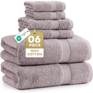 LANE LINEN 100% Ring Spun Cotton Bathroom Towel Set - 6 Piece - Soft, Quick Dry & Highly Absorbent - 2 Bath, 2 Wash cloths, 2 Hand Towels - Ideal for Guests & Perfect for Bathroom decor - Platinum