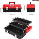 MAXPOWER 16-Inch Tool Box, Three-Layer Folding Plastic Storage Toolbox, Multi-Function Organizer with Tray and Dividers, Tools Box with Stainless Steel Lock