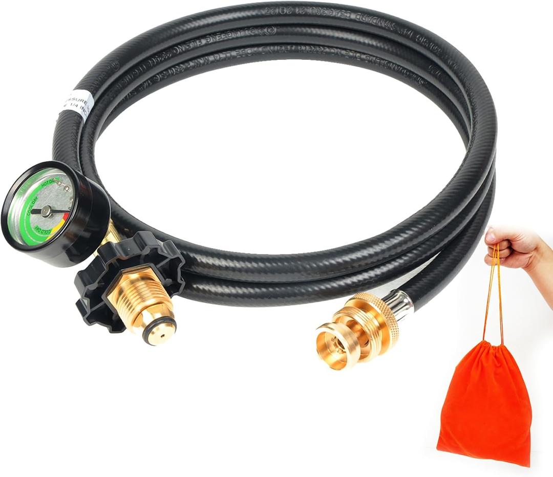 Propane Hose Adapter 1lb to 20lb Converter with Gauge for 5 lb to 40 lb Tank,Standard P.O.L Tank,Fitting for Weber Q Grill, Buddy Heater Coleman Blackstone Tabletop Griddle More Portable Grills (6 Feet)