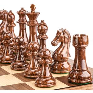 AMEROUS High Polymer Weighted Chess Pieces with 4.25'' King - 2 Extra Queens - Gift Package, Standard Tournament Chessmen for Chess Board or Replacement of Missing Pieces (Chess Pieces Only)