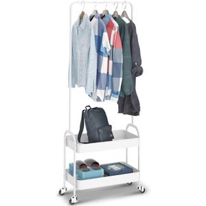 2-In 1 Garment Rack Clothing Rack With 2  Basket Rolling Storage Cart