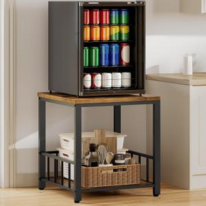 RALGEND End Table, Mini Fridge Stand with Storage, 20" Mini Fridge Cabinet with 2-Tier Storage Shelves, Mini Fridge Table Adjustable Feet, for Kitchen, Living Room, Rustic Brown and Black 5001RSBF