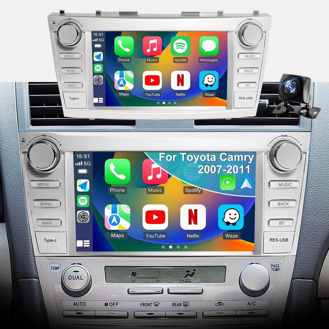 Car Radio for Toyota Camry 2007 2008 2009 2010 2011, Upgrade Touch Screen Android 13 Car Stereo, Wireless Carplay Android Auto, FM GPS 5GWifi SWC Backup Camera, Compatible JBL System Head Unit