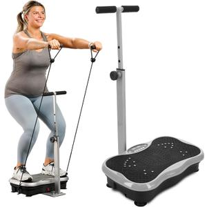 Lifepro TrimLite Vibration Plate Exercise Machine with Handlebars  Whole Body Vibration Platform for Lymphatic Drainage & Weight Loss  99 Speed Levels, Bluetooth Speaker, Resistance Bands & Remote (Gray)