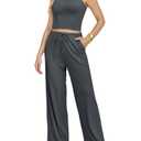 Yulaviniee Women 2 Piece Lounge Set Summer Outfits Top & Wide Leg Pants