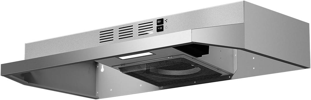 Stainless Steel Under Cabinet Range Hood, Slim Kitchen Vent Hood Ducted/Ductless Convertible with 2 Speed Exhaust Fan, 3-Layer Aluminum Filters,LED Lights (Matte, 30)
