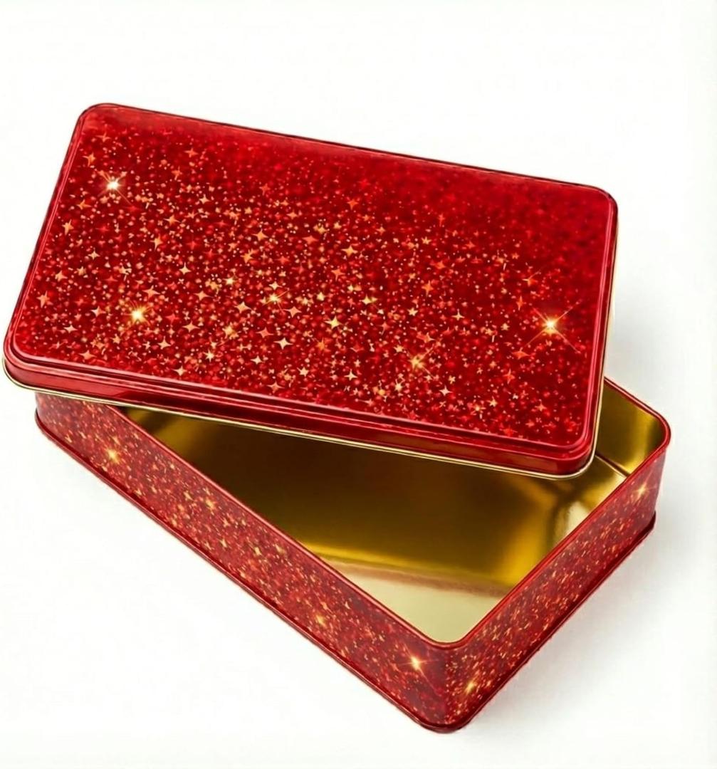 Red Glitter Metal Tin Mother's Day Box for Cookies, Candy, Crafts & Storage Ideal for Gifting, Home Decor & Party Favors (1 Pack)