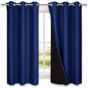 NICETOWN 100% Blackout Curtain Set, Royal Blue, 37W x 50L, 2 PCs, Thermal Insulated & Energy Efficiency Window Draperies for Guest Room, Full Shading Panels for Shift Worker and Light Sleepers