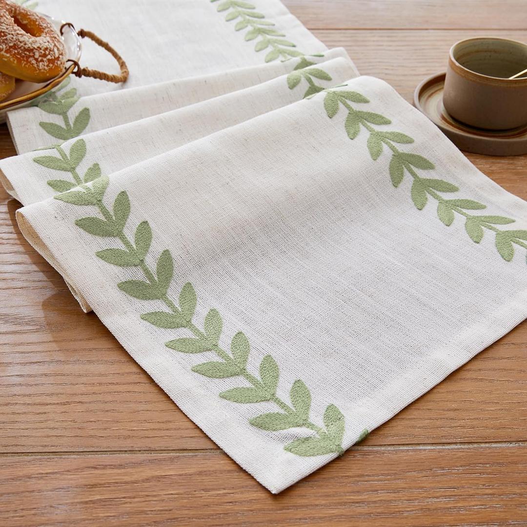 Rustic Style Embroidered Table Runner, 13x36 Inch Irregular Willow Leaf Table Runners 36 Inches Long for Dresser Decor Farmhouse Table Decor, 13x36 Inche, Light Green