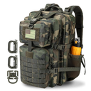 45L MOLLE Assault Pack, Tactical Backpack Military Army Camping Rucksack with Bottle Holder, 3-Day Pack Trip w/USA Flag Patch, D-Rings, Black Camo