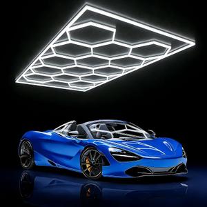 Hexagon Garage Lights 14 Hex with Rectangle Frame for Car Detailing | 600W 72000LM Super Bright, 5000K Honeycomb Hex Light, 14 Grids DIY for Garage, Gym, Basement Workshop Barbershop Car Care
