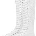 Momuk Fashion Girls Canvas Boots Knee High Sneakers Causal School Shoes Applicable for Both School Dresses or Casual Occasions for Women Size 8 B(M) US White