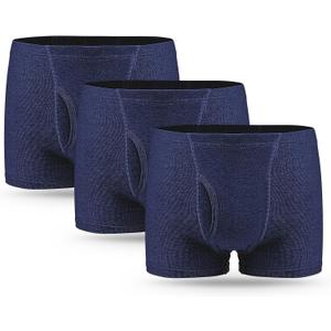 Men's Incontinence Underwear 3PCS Incontinence Boxer Briefs Absorption Protection Washable Incontinence Boxer Briefs for Men Leak Proof Underwear with Front & Rear Absorbent Area 280ML (Blue, Large)