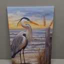 CCWORKERRY Coastal Egret Canvas Wall Art Blue Heron Canvas Pictures Beach Bird Artwork Sea Bird Painting Sea Shore Bathroom Wall Decor (blue,12W x 18L)