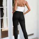 Hybrid & Company Womens Hyper Ultra Stretch Comfy Skinny Leg 3 Button Wide Waist Work Casual Pants (Black)