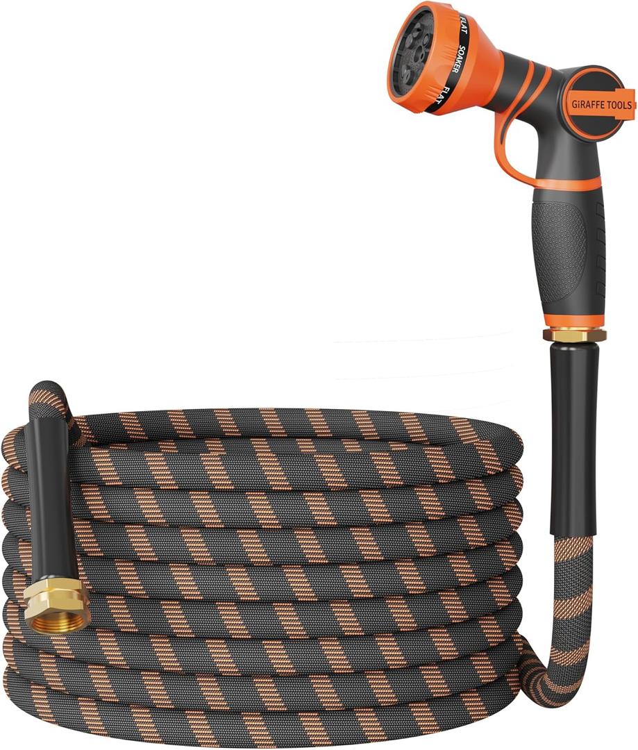 Giraffe Tools Garden Hose 50FT 1/2 Lightweight Flexible Water Hoses Burst 600 psi with 9 Spray Function Nozzle Heavy Duty Hose