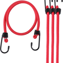 WORKPRO 24 Inch Bungee Cord with Hooks, 4 Pack Superior Rubber Heavy Duty Straps Strong Elastic Rope for Outdoor Tent, Luggage Rack, Camping, Cargo, RV, Bike, Transporting, Storage, Red