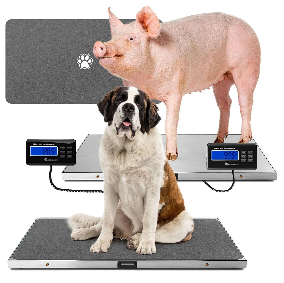 Adamson Livestock Scale 1100 lb / 500 kg – Heavy Duty Digital Dog Scales for Large Breed, for Sheep, Pigs, Goats – Tare, Hold & PCS – Battery or AC Powered (Batteries & Power Adapter Included)