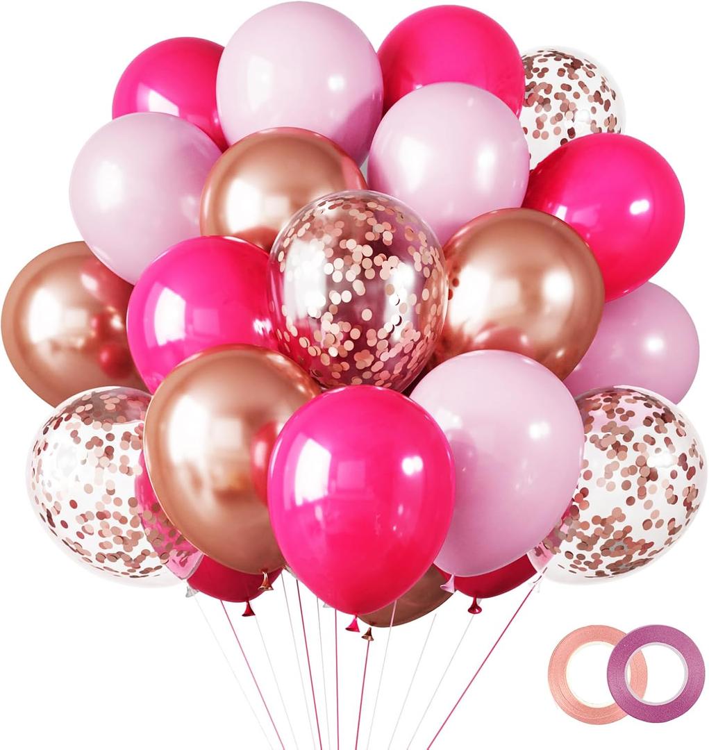 RUBFAC 65 Pcs 12 Inches Pink Balloon Arch Garland Kit, Hot Pink Rose Gold Chrome Balloons for Valentine's Day Decor Birthday Shower Princess Theme Party Background Decorations RUBFAC 65 Pcs 12 Inches Pink Balloon Arch Garland Kit, Hot Pink Rose Gold Chrome Balloons for Valentine's Day Decor Birthday Shower Princess Theme Party Background Decorations