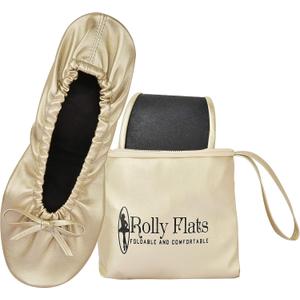 Women's Foldable Flats  Portable Ballet Slippers Shoes for Travel, Wedding  Fits in Purse (Large, Champagne Gold)
