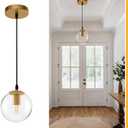 JAGORI Glass Pendant Light, Mid Century Modern Light Fixture, Hanging Lights for Kitchen Island, Bathroom, Bedroom, Hallway Foyer (Gold, 6 in)