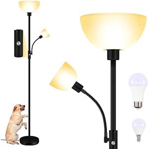 Floor Lamp, Standing Lamp, Torchiere Floor Lamp with Adjustable Reading Lamp, 71" Tall Pole Lamps, 3 Way Switch, Plastic Lampshade, Corner Floor Lamps for Living Room, Bedroom(E26 Base, No Bulb)-Green