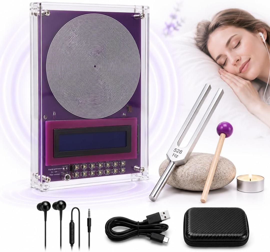 Frequency Generator for Healing 7.83Hz Schumann Resonance Generator, Adjustable, Sleep Relaxation & Meditation Frequency Machine with Headphones and Tuning Fork Set (Deep Violet)