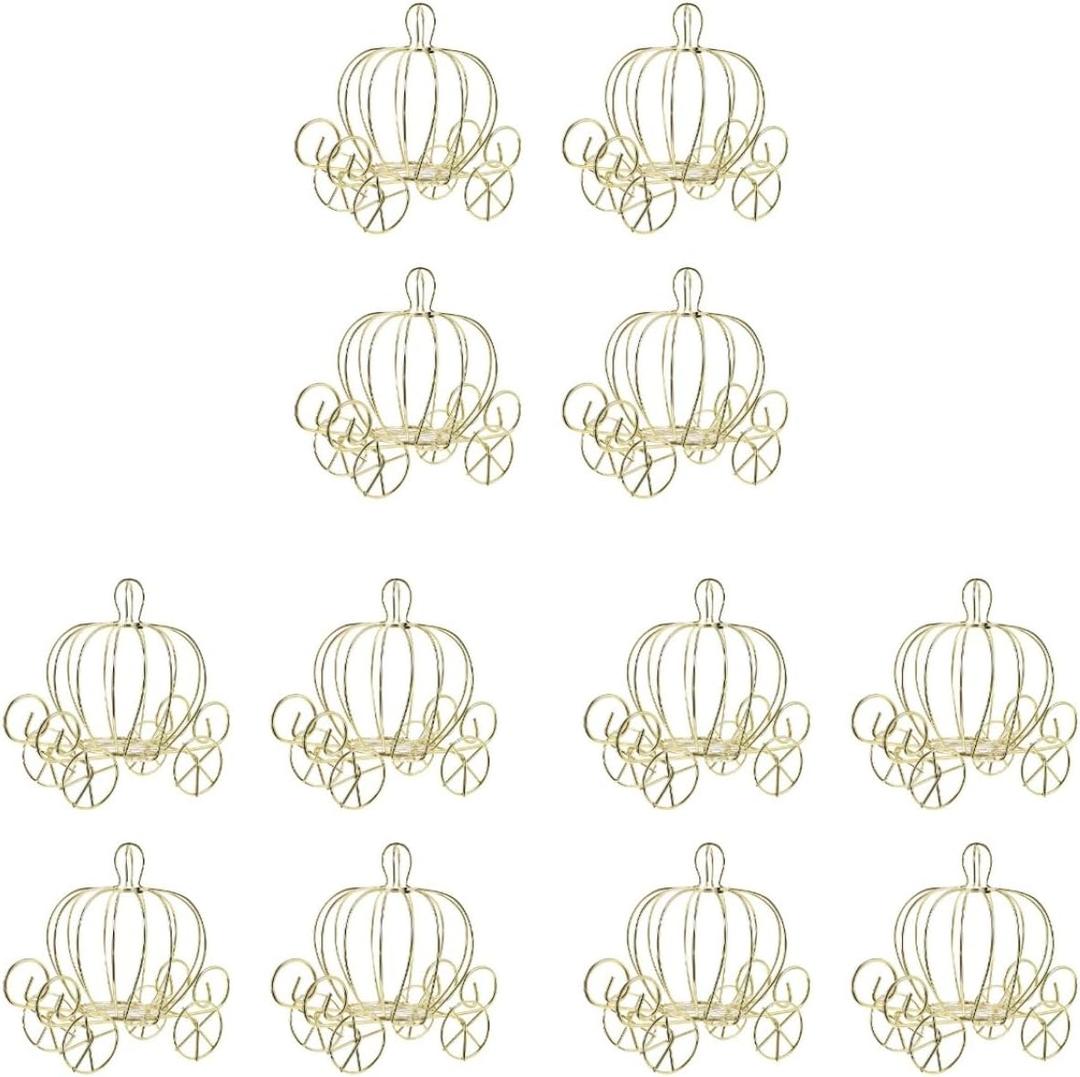 BESTOYARD Set of 12 Pumpkin Carriage Candy Holder - Elegant Wire Candy Box Wedding Favor, Anniversary Wedding Halloween Princess Centerpiece