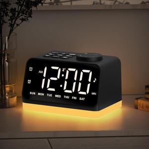 JALL Digital Alarm Clock with FM Radio for Bedroom, 8 Colors Night Light with 2 Charging Port, Sleep Sound Machines with Timer, Dual Alarm, Loud Alarm and Easy to Use for Seniors and Kids as Gift (Black With White Font)