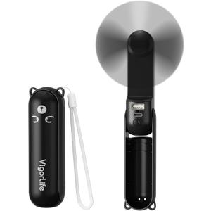 Mini Handheld Fan,USB Rechargeable 3 IN 1 Personal Cooler Fans with Power Bank,LED Flashlight,Small Foldable Portable Pocket Fan-Travel & Emergency Essentials for Outdoor Black