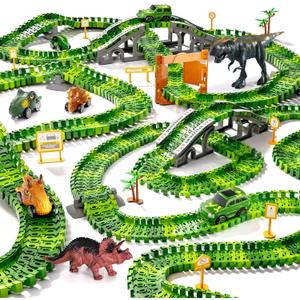 169 Pcs Dinosaur Race Track for Kids 3-5,3 Year Old Boy Gift Jurassic Tracks Toddler Dino Race Set 144 Track 4 Dinosaur Truck 2 Cars 2 Dinosaur,Best Dinosaurs Games for Boys Girls Birthday Party Gifts
