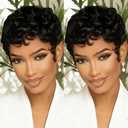 Rofa Beauty Pixie Cut Wig Human Hair Short Curly Pixie Wigs for Black Women Glueless Layered Brazilian Virgin Human Hair Wigs Natural Black Color for Daily Use