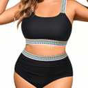 Daci Women Two Piece Plus Size Bikini - High Waisted Swimsuits Tummy Control Bathing Suits Swimwear 2025 (Black Gradient), 20W