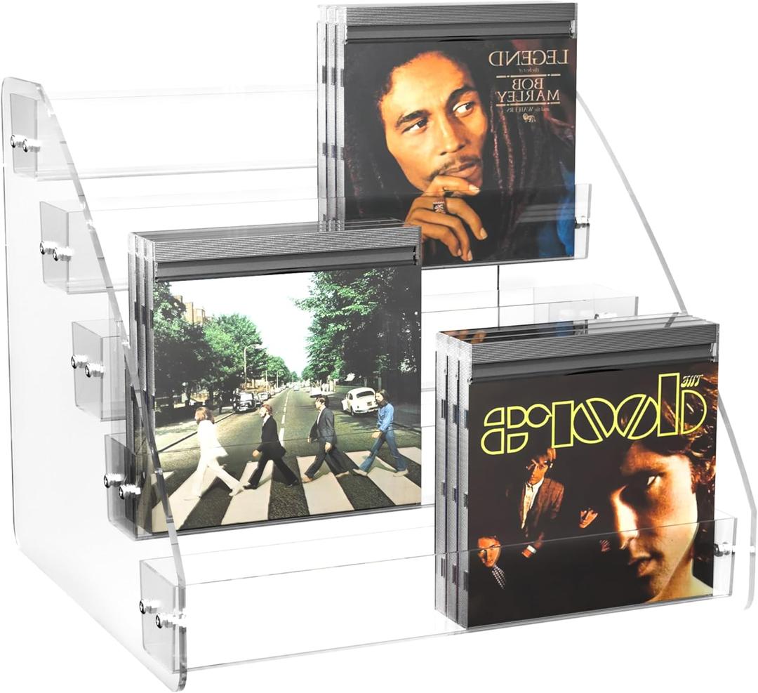 CD Holder 5 Tier Clear Acrylic CD Organizers, CD Display Rack Holds up to 30 Standard DVD Cases for Media Shelf Storage and Organization