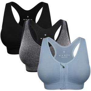 Women's Zip Front Sports Bra Wireless Post-Surgery Bra Front Zipper Bra Racerback Sports Bras with Removable Padded Yoga Workout Active Bras  (XXX-Large 2 Pack)