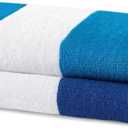Kaufman - Large Beach Towels | 30" x 60" Terry Cabana Striped | Absorbent, Quick-Drying | 100% Cotton Thick Beach Towels (Blue & Turquoise) (2-Pack)
