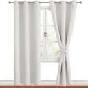 Hiasan Blackout Curtains for Bedroom, 42 x 84 Inches Long - Thermal Insulated & Light Blocking Window Curtains for Living Room/Kids Room, 2 Drape Panels Sewn with Tiebacks, Ivory