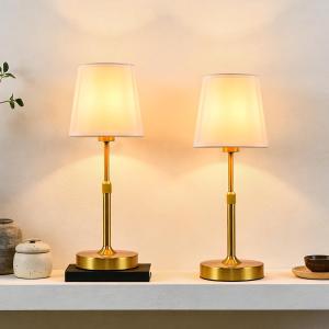 Height Adjustable Cordless Table Lamp Rechargeable Gold, 5200mAh Battery Operated, Stepless Dimming & Touch Control, Wireless Decor Lamp for Bedroom, Dining Table, Counter, Living Room (2, Gold)