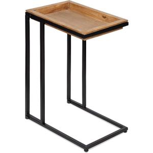 Kate and Laurel Lockridge Industrial Modern Farmhouse Wood and Metal Sofa Foldable Side C-Table, Light Rustic Brown and Black